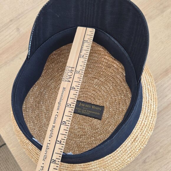 Eric Javits vintage straw + patent leather captains hat Squishee Black Rose Bow - Picture 8 of 8